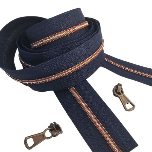 Feiner Reißverschluss Marine Antikmessing Bordeaux